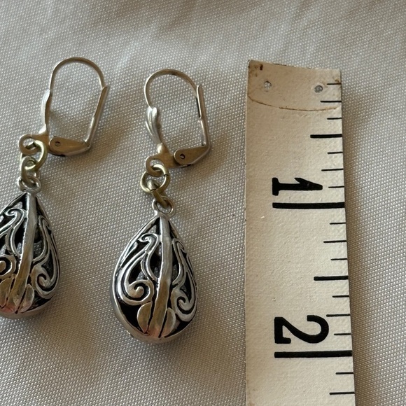 Sterling Silver Filigree Puffy Teardrop Earrings - Picture 7 of 10
